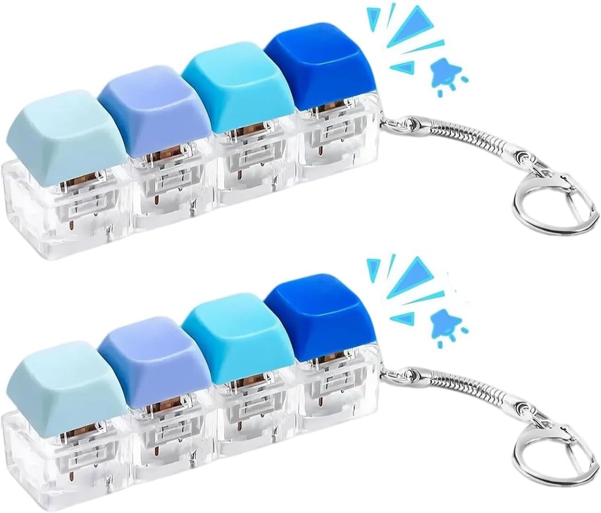 2 stuks fidget keyboardspeelgoed, toetsenbordsleutelhanger met 4 kleuren blauw verloop ontwerp voor stressvermindering voor volwassenen en jongeren