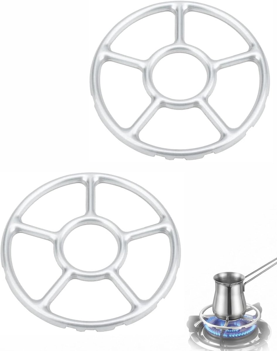 2 stuks, zilver, stabiel gasfornuis, opzetstuk voor mokkakannen, antislip anti-kantelbasis, geoptimaliseerde warmtegeleiding voor veilig gaskoken en kamperen