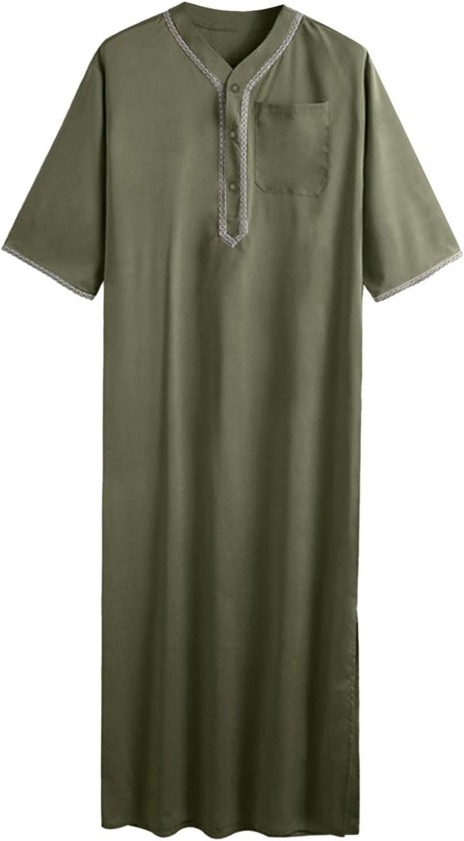 Moslimjurk voor heren, moslimjurk, middellange Arabische jurk, lange mouwen, geborduurde zak, lange jurk, jas, hemd, gebedskleding voor heren
