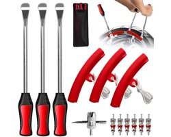 Bandenhefferset, 3-delig - Bandenwisselset voor Motorfiets & E-scooter - Gemaakt van zeer sterk staal met krasbescherming - Incl. Velgbeschermers, ventielsleutel & opbergtas