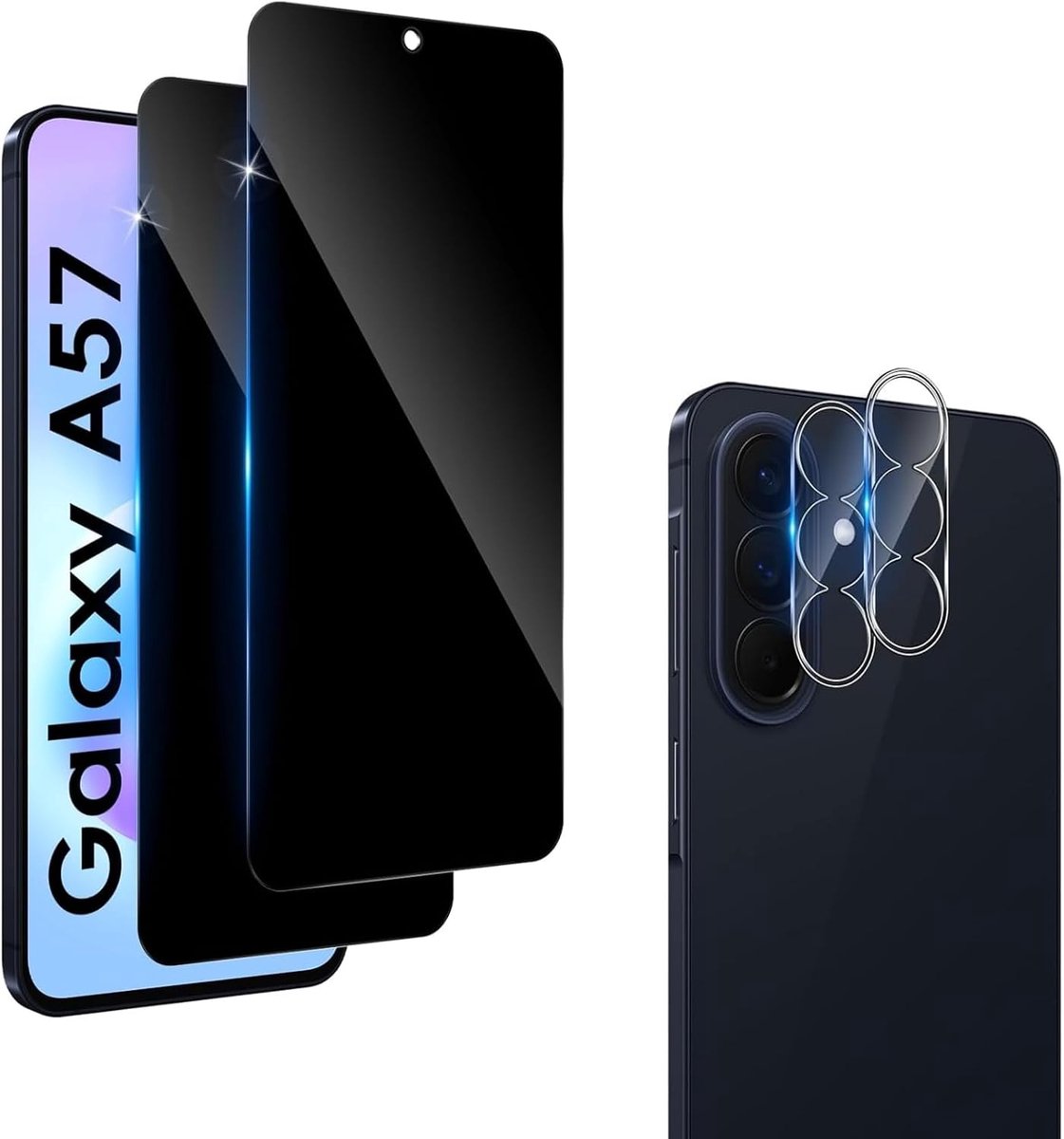 Screen Protector voor Samsung Galaxy A57, 2 stuks pantserbescherming glasfolie met 2 stuks camerabescherming, Beschermglas Anti-kras, Gerhard Glas 9H