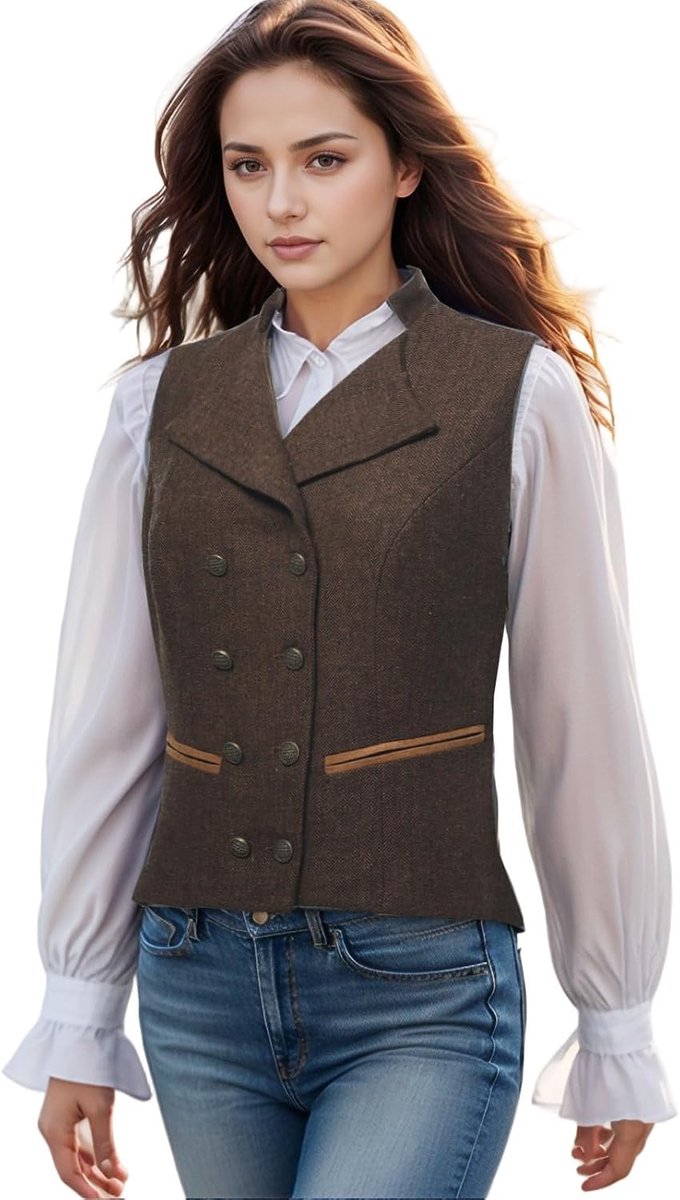 Pak vest voor vrouwen, tweed werkkleding slim fit vest kantoor dubbele rij zakelijke revers gekleed vest