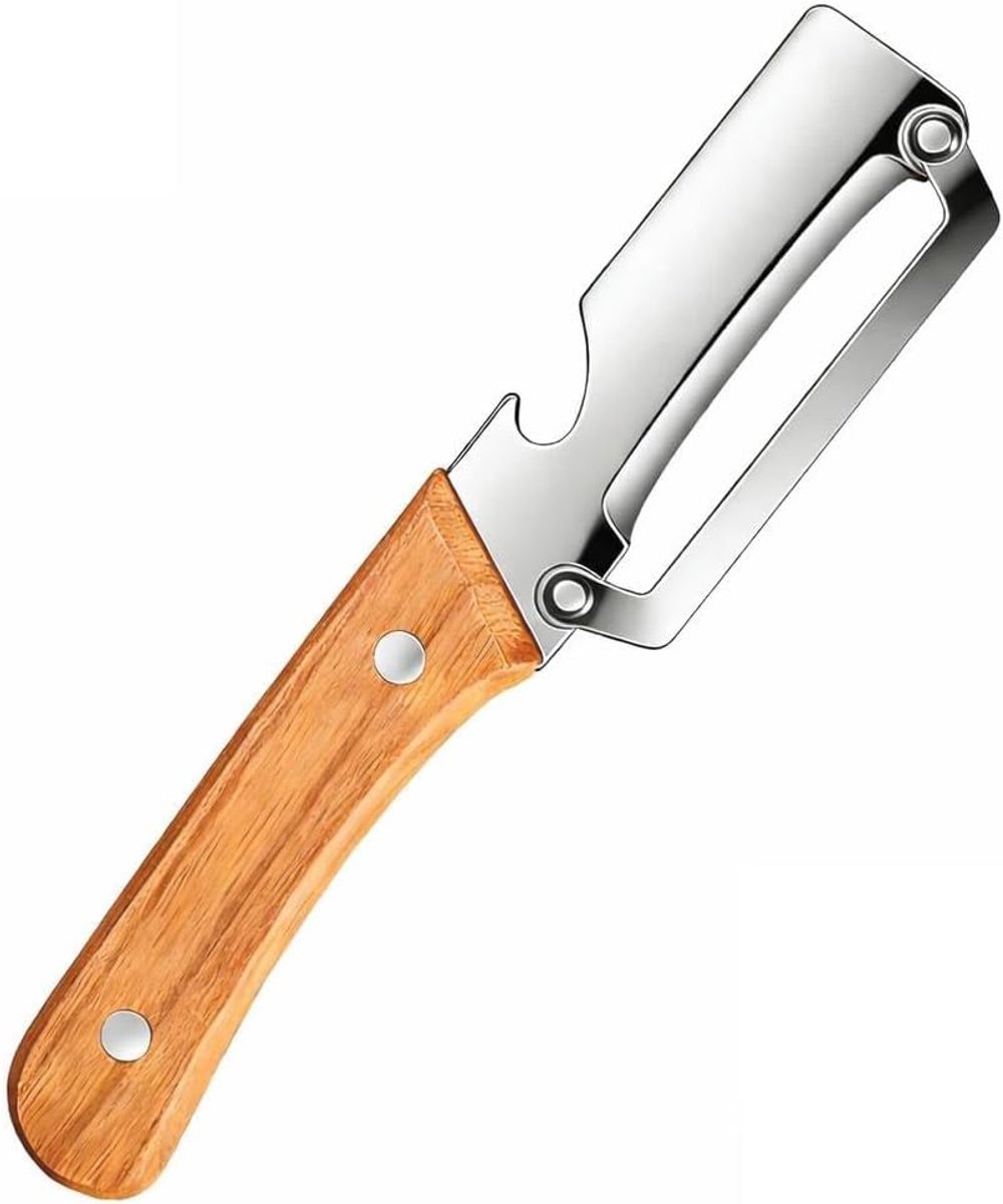 2-in-1 groenteschiller van roestvrij staal met flesopener, universele dunschiller, 24 × 4,5 cm, ergonomische handgreep, gemakkelijk te reinigen (1 stuk)