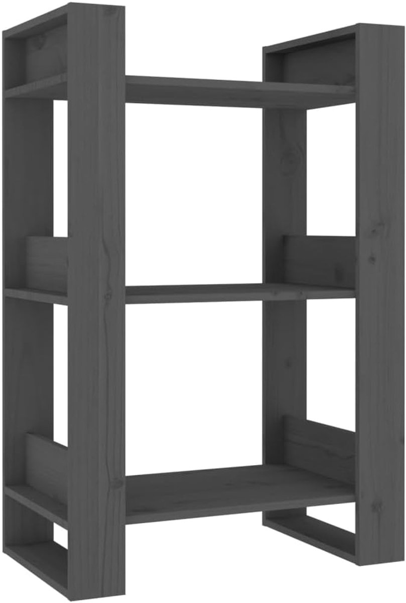 Rek voor boeken en decoratie, boekenkast, ruimteverdeler, grijs, 60 x 35 x 91 cm, massief grenenhout, voor boeken, woonkamer, werkkamer, kantoor