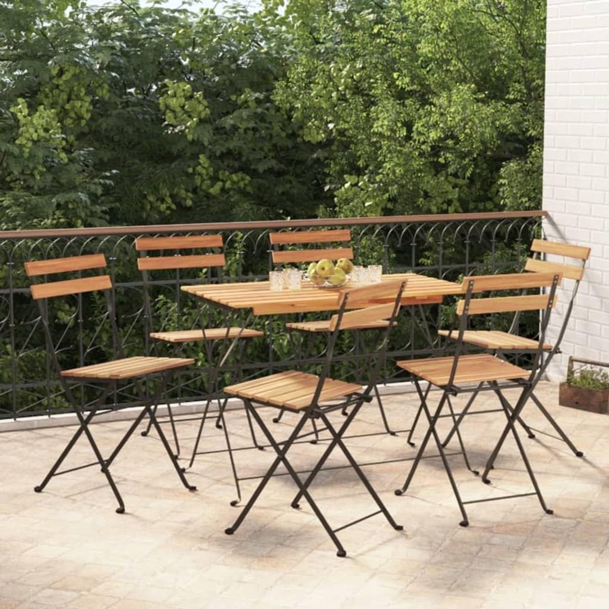 6 stuks, inklapbaar, massief hout, teak en staal, zitmeubel voor buiten, terrasstoelen voor terrassen