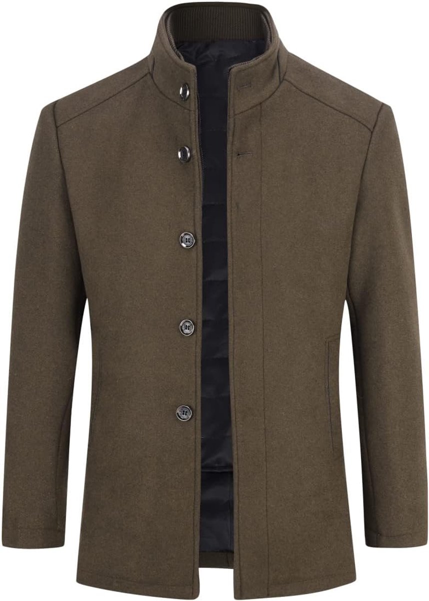 Heren wollen jas dikke trenchcoat heren jas opstaande kraag warme overjas winterjassen (1 x jas+1 x gilet)