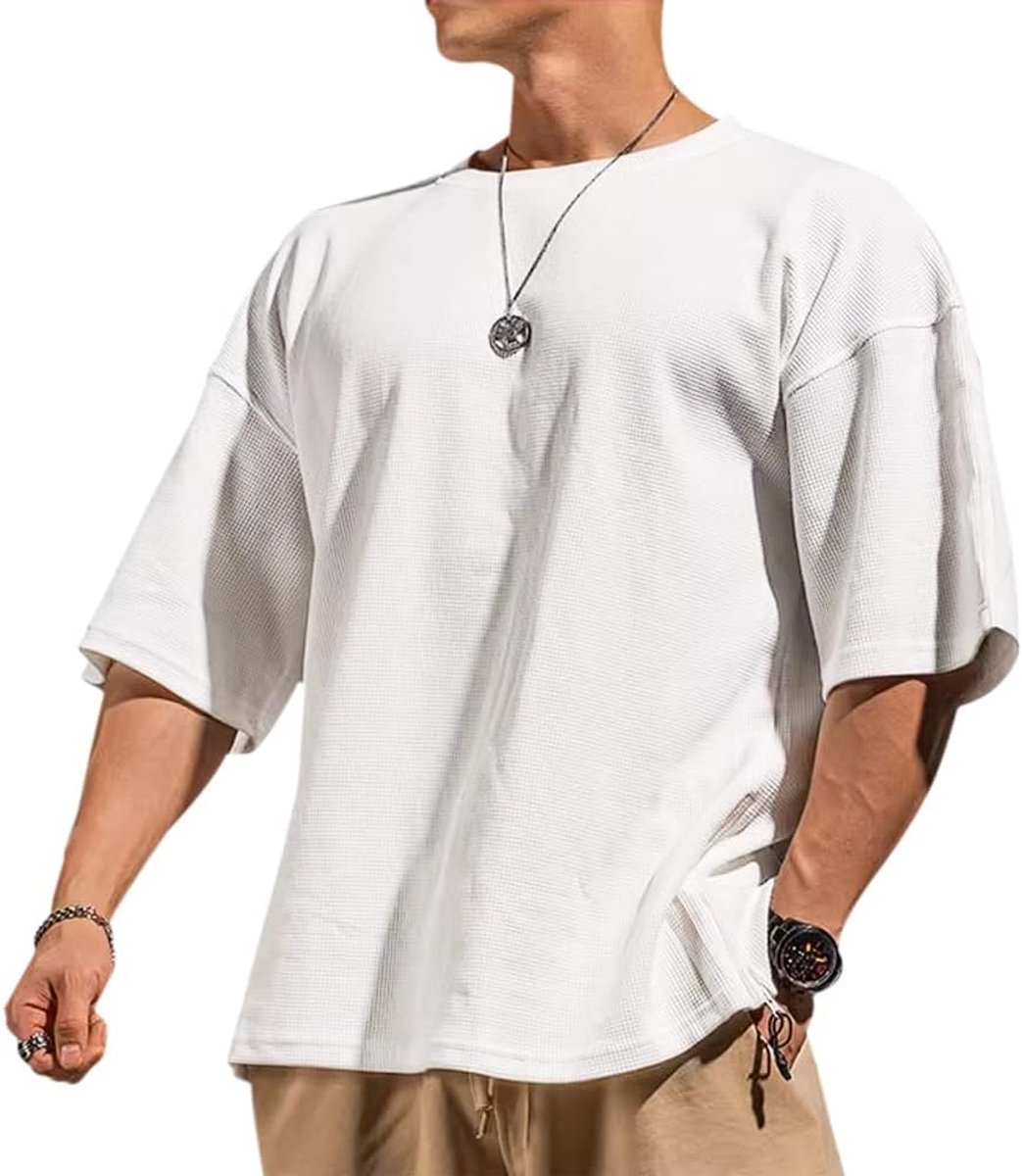 Basic Lange Mouw Wafel Sweatshirt Losse Fit Workout Pullover Ronde Hals Shirt