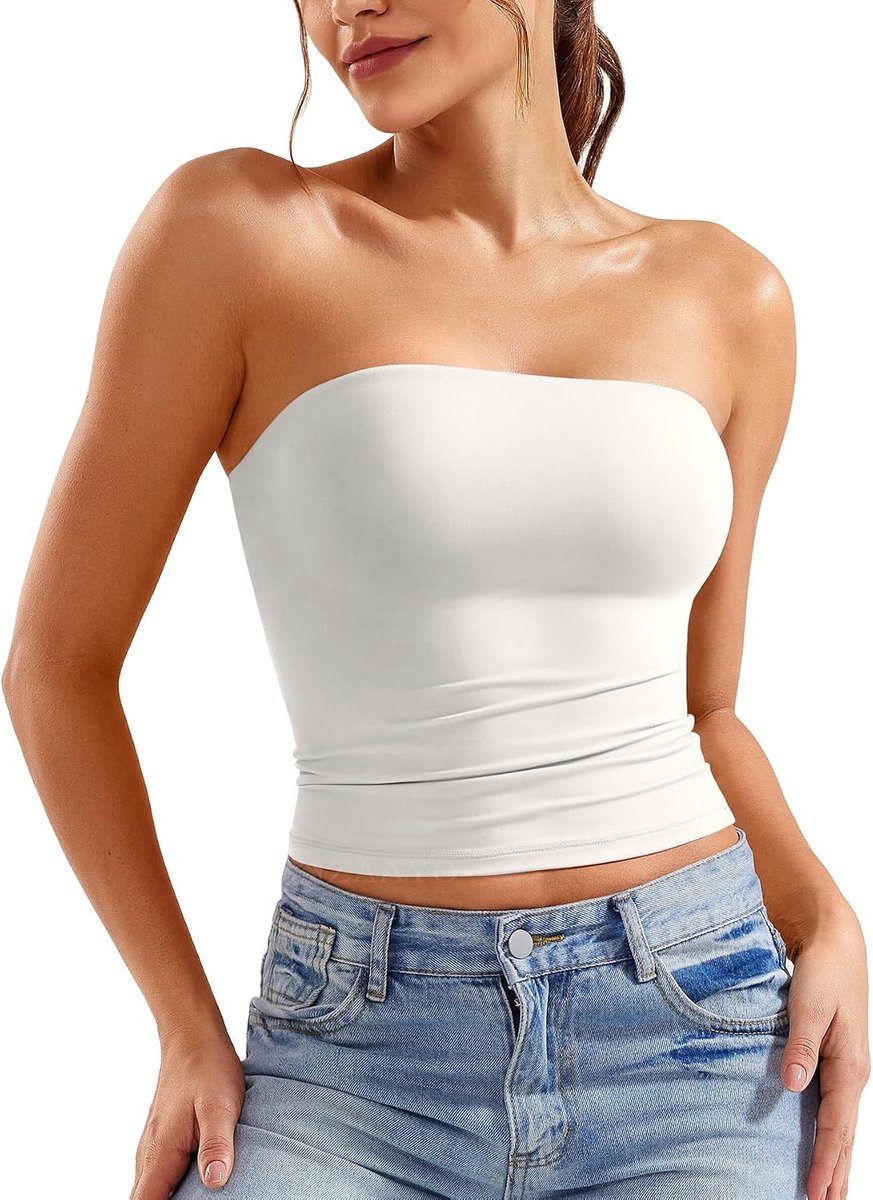 Schoudervrije tube top voor dames, bandeau-top, Y2K, slimfit, crop top, sexy, zomer, top, dubbel gevoerde tanktop