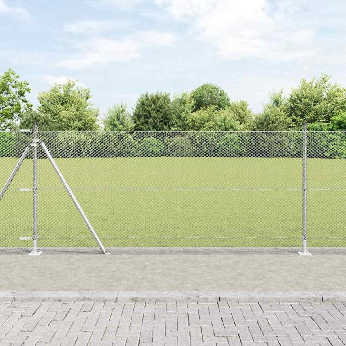 Zeshoekige omheining 0,8 x 10 m, hekpalen met bodemplaten 7 stuks Ø 32 mm 90 cm verzinkt staal, tuinhekken draadhekken voor hekken, groentebedden, kippenren, weideperceel, 3353758