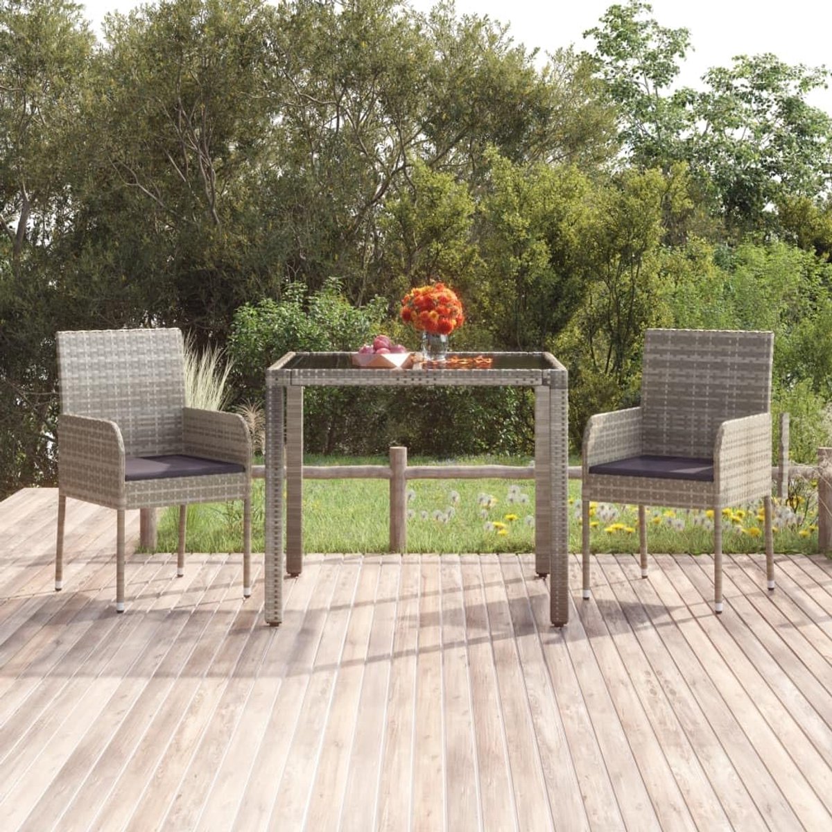 Tuinstoelen met kussen, 2 stuks, polyrotan, grijs, vrijetijdsstoelen, balkonstoelen, terrasstoelen, tuinstoelen, gazon, terras