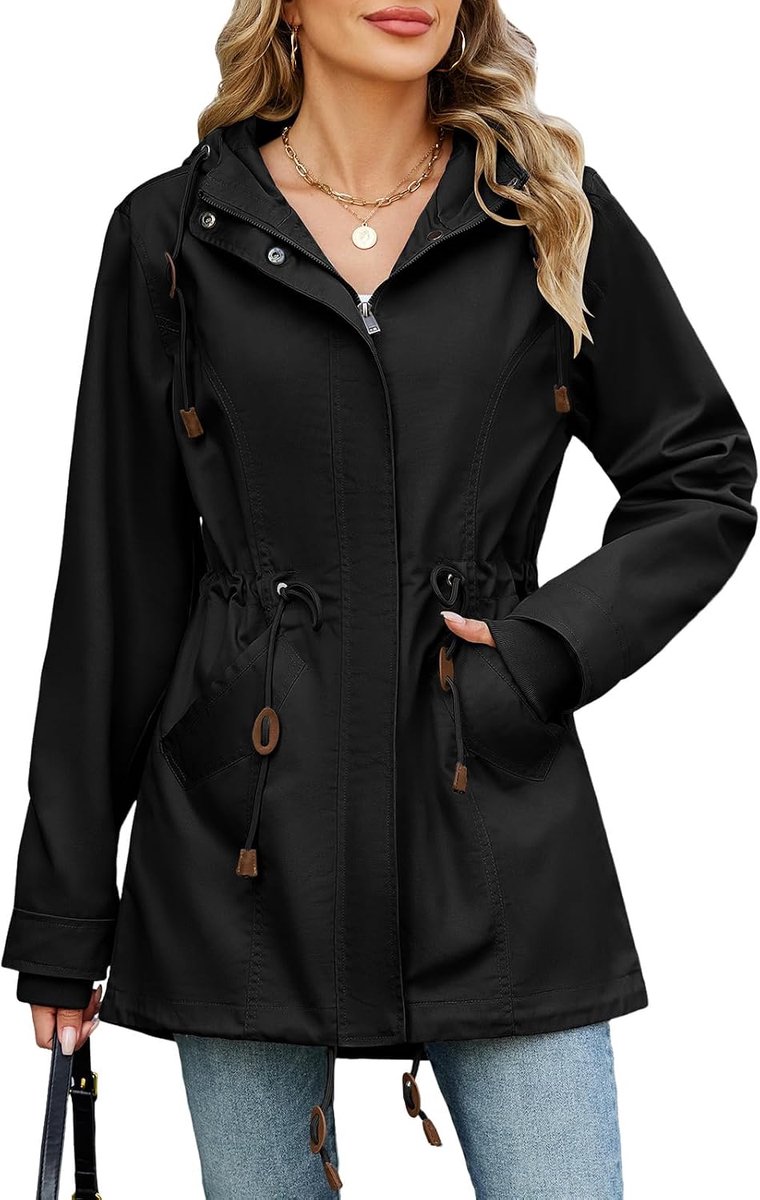 Militaire jas voor dames, katoen, licht, lente, herfst, overgangsjas, casual, hoge taille, trekkoord, parka met zakken