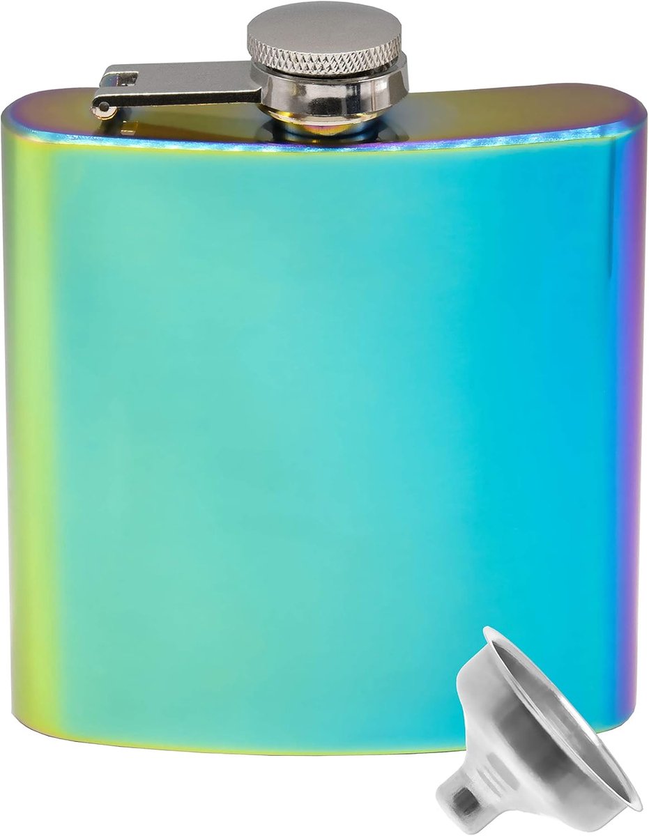 heupfles, regenboog-effectlak, flagon borsttas, zakfles, gratis vultrechter, geweldig cadeau, 175 ml, regenboog, spiegelend