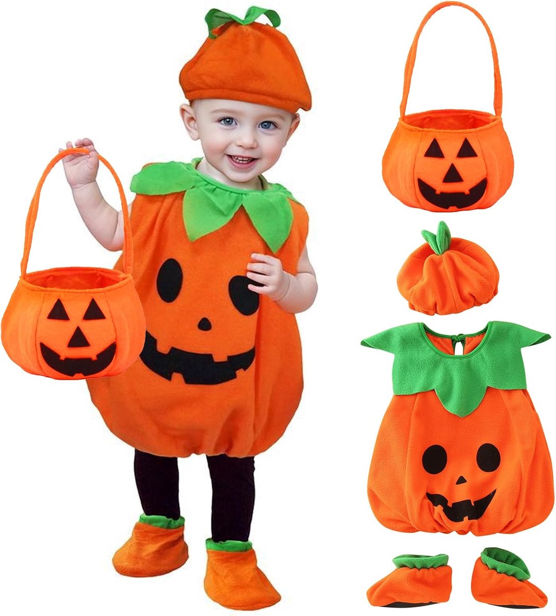 jongen Halloween pompoen outfits kinderen pompoen Halloween kostuum carnaval cosplay verkleden met grappige hoeden booties overall griezelige outfits voor 2-5 jaar