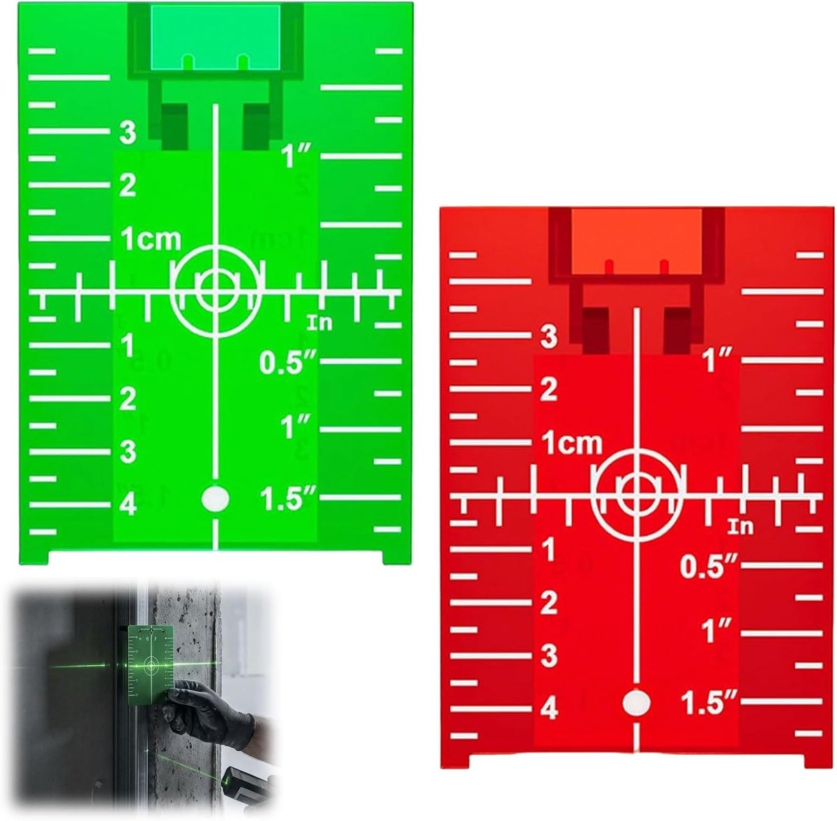 2 laserdoelborden met magnetische basis, reflecterende laserontvanger voor rood/groene stralen, schaal cm/inch, voor nivellerings- en kruislaser, robuuste ABS-accessoires