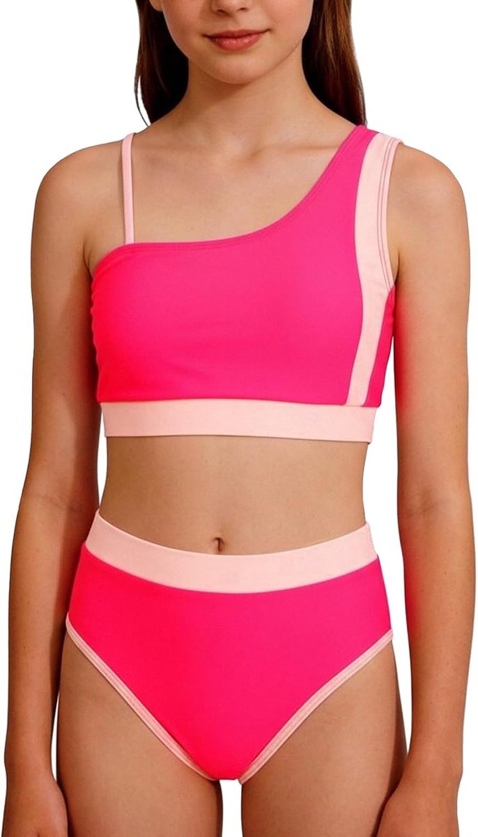 Sportbikiniset voor meisjes, tankini set tanktop + shorts, tweedelig, sexy, push-up, gevoerd, kleurblokkerend zwempak