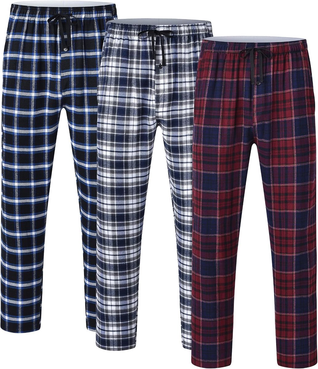 Pyjamabroek voor heren, lange pyjamabroek, set van 3, slaapbroek, zacht, ademend, loungewear, pyjamabroek met zakken