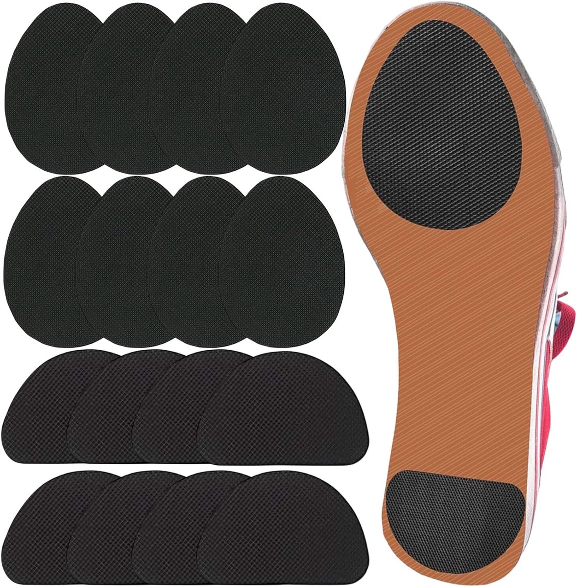 Antislip voor schoenen, 16 stuks, 2 modellen, zwart, antislipzolen, op maat te snijden, rubberen zolen om op te plakken, schoenzolen, reparatie, beschermers voor dames en heren, alle schoenen