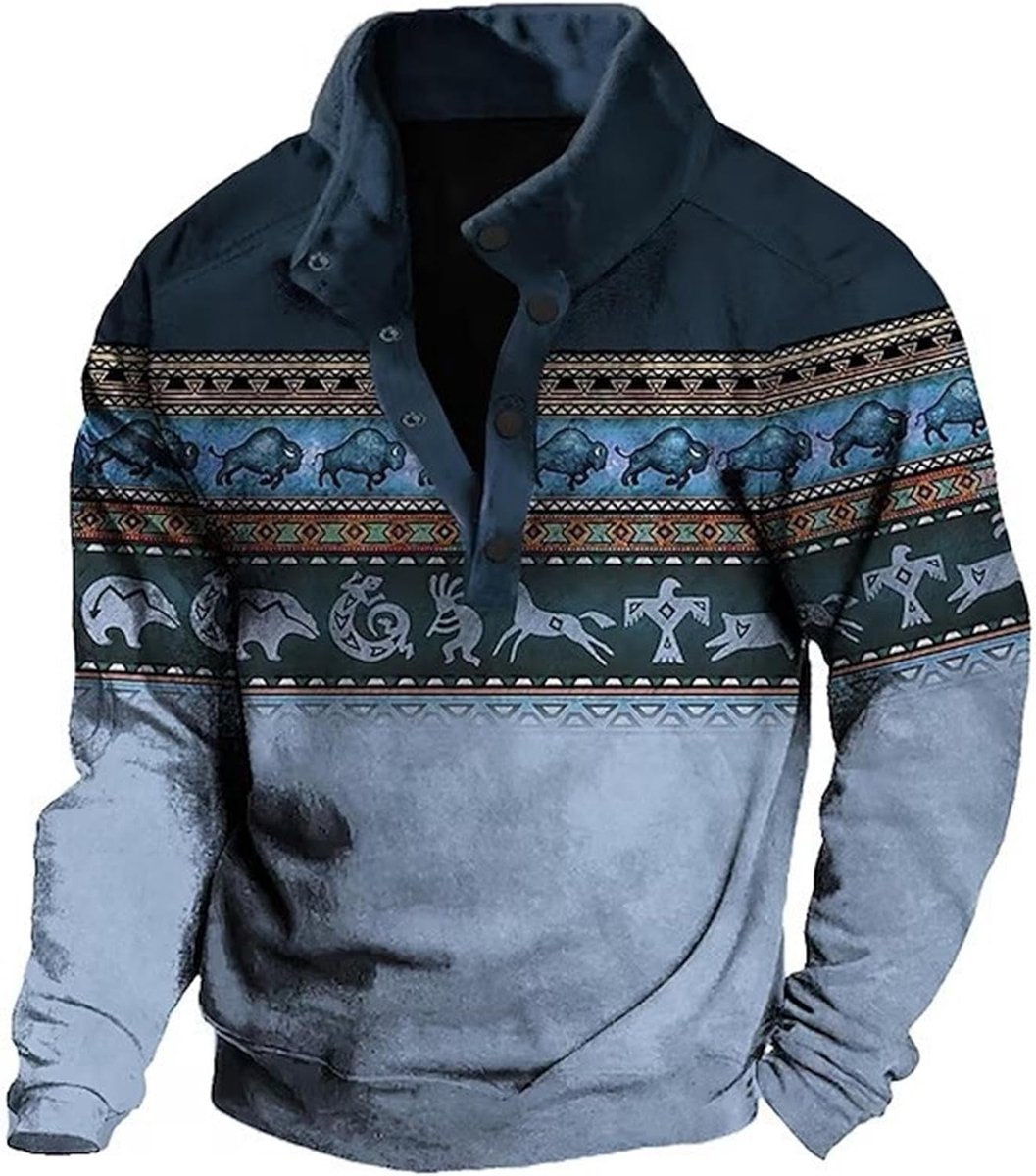 Sweatshirt met western-print voor heren met knoopgesp