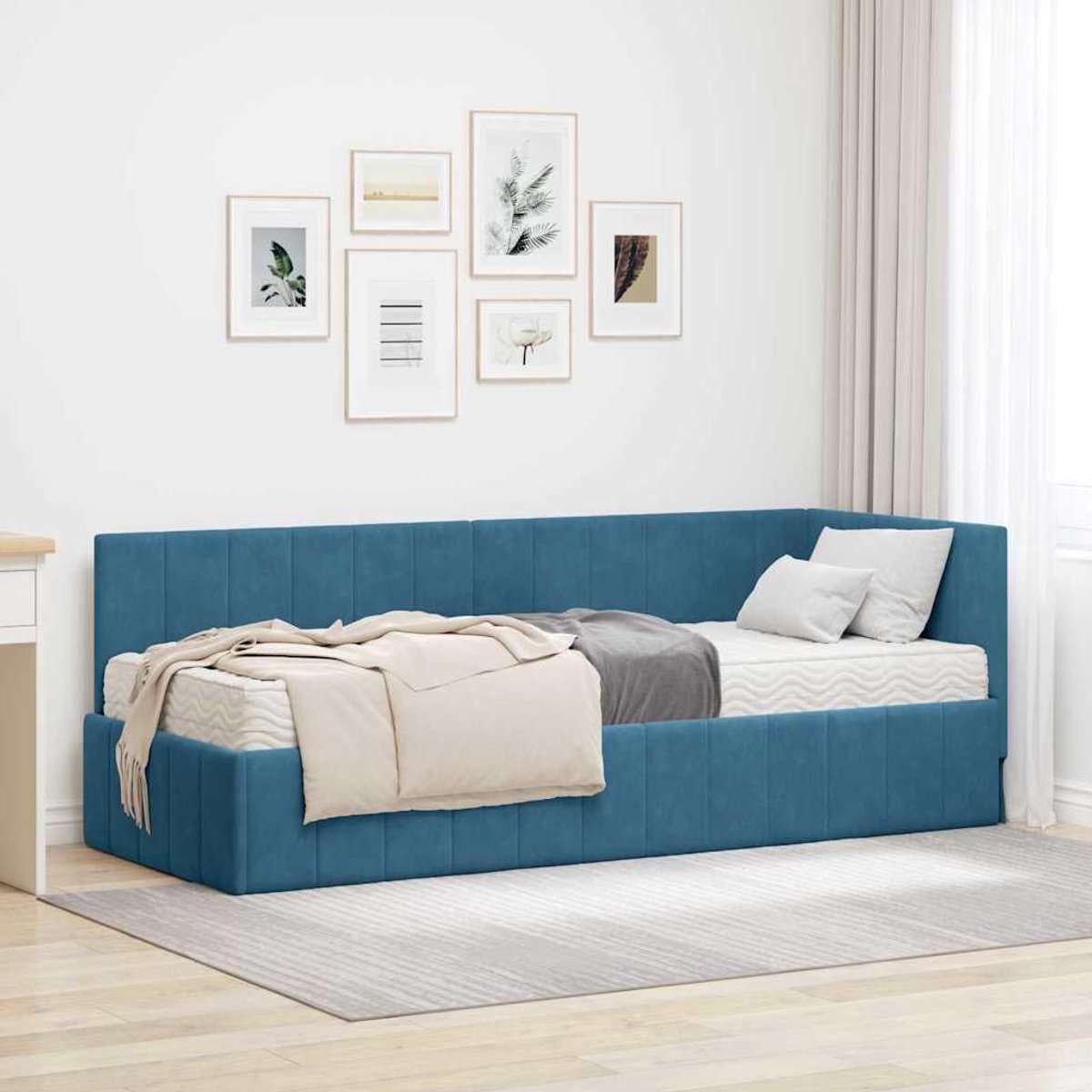 Hoekbedframe met matras modern design 80x200 cm Blauw