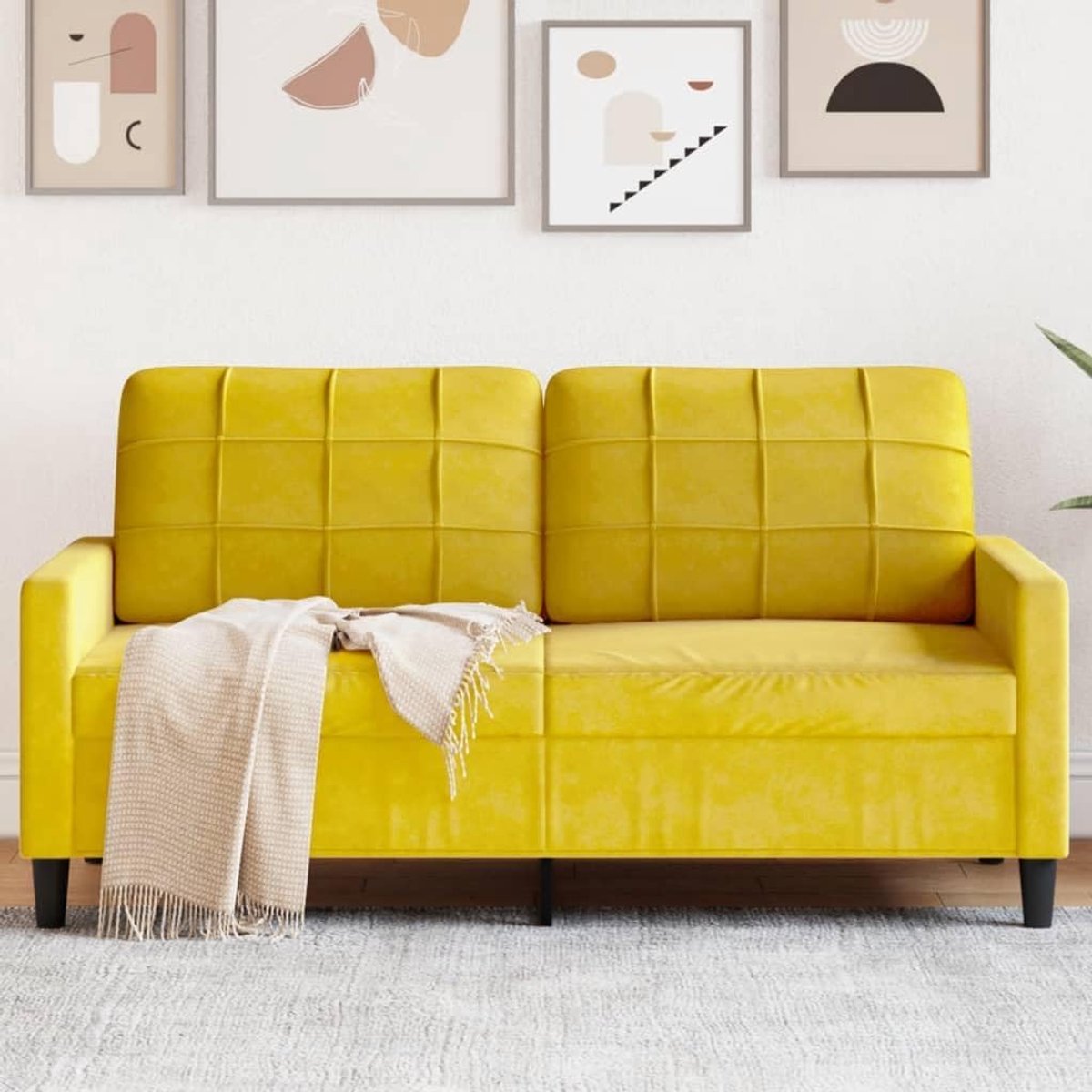 2-zitsbank, geel, 140 cm, fluweel, modern metalen frame, comfortabele bekleding, zacht, comfortabel, stabiele woonkamer, bank, duurzaam, ontspannen, lezen, televisie kijken