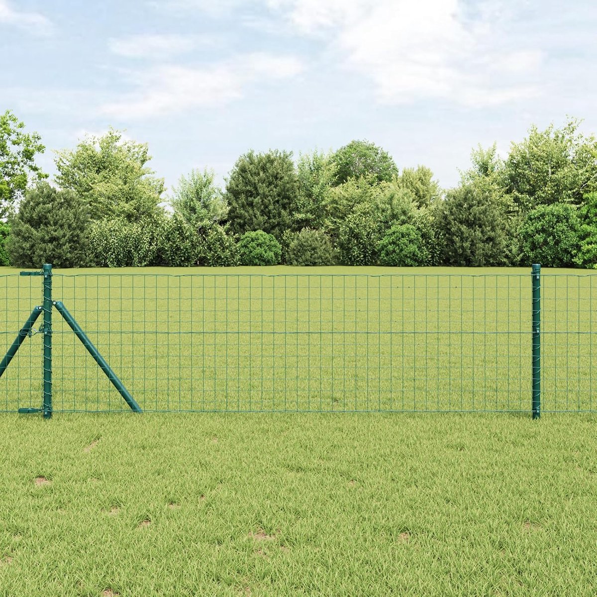 Tuinhekpalen, 2 stuks, groen, 100 cm, gepoedercoat staal, draadomheining voor hekken, groentebedden, kippenren weideperceel