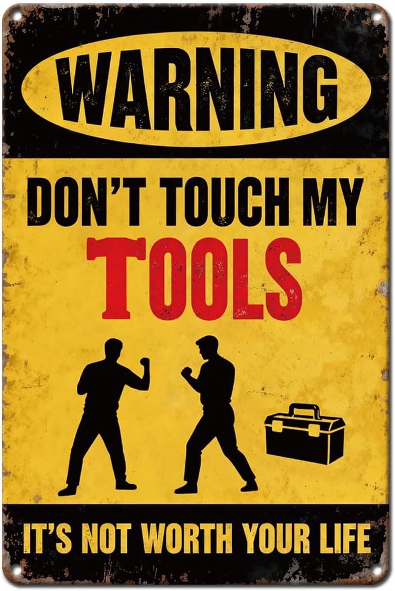 Plaatbord, gereedschapskist, boxen, silhouet, metalen blikken bord voor kroegen, fitnessstudio, muren, ingelijste metalen wanddecoratie, poster, 20 x 30 cm, voor kantoor, speelkamer