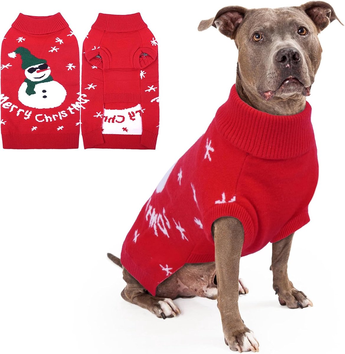 Kersttrui - Gezellige Sneeuwpop Trui Medium, Jas Warme Winter Trui met Harnasgat Kleding voor Dikke Frenchie, Rood XL