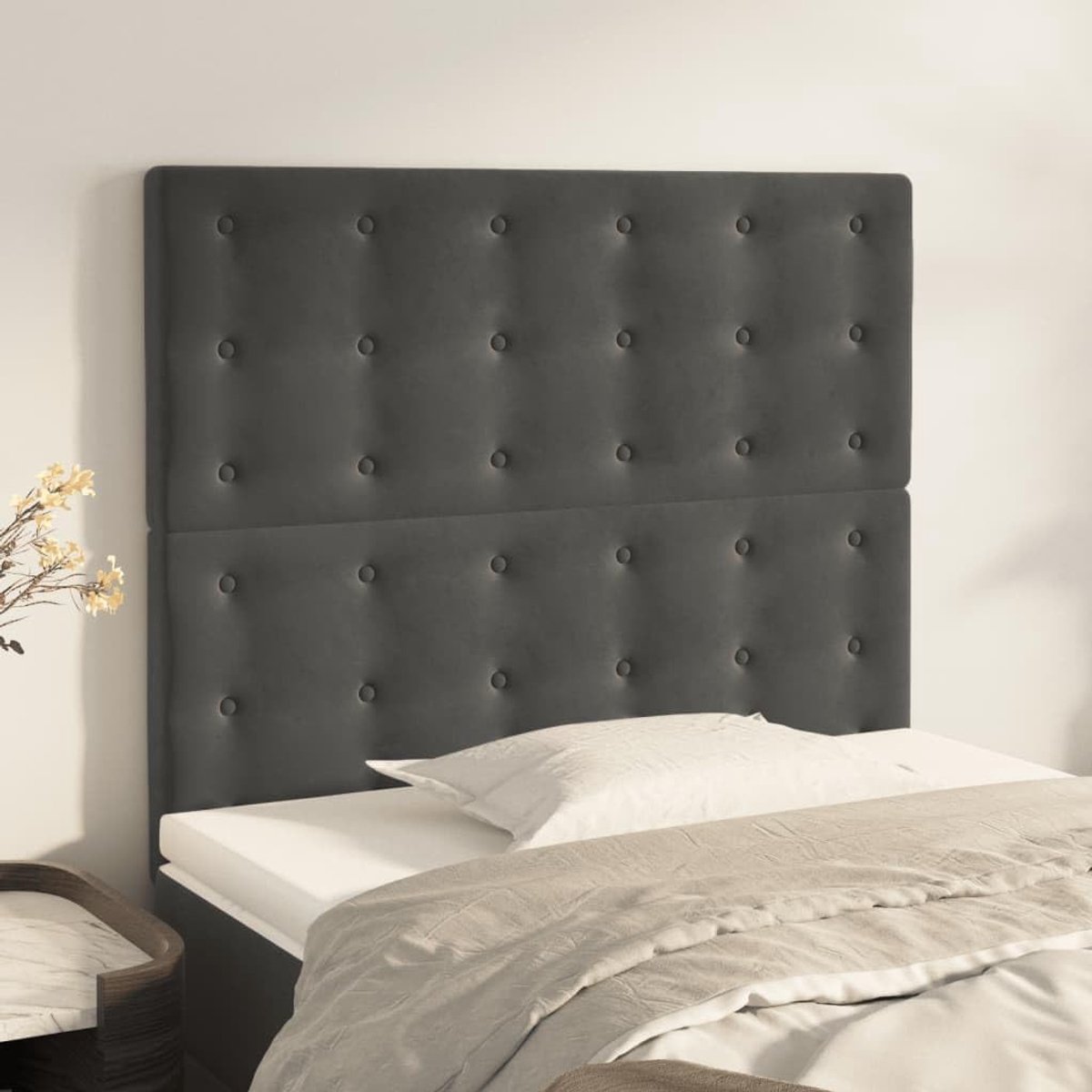 Hoofdsteunen 2 Stuks Donkergrijs 90 x 5 x 78/88 cm Fluwelen Hoofdsteun Slaapkamer Meubels Hotels