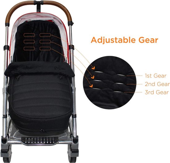 Universele voetenzak, premium voetenzak voor kinderwagen, waterdicht en winddicht, gevoerd met fleece voor kinderwagen, zwart — afbeelding 4