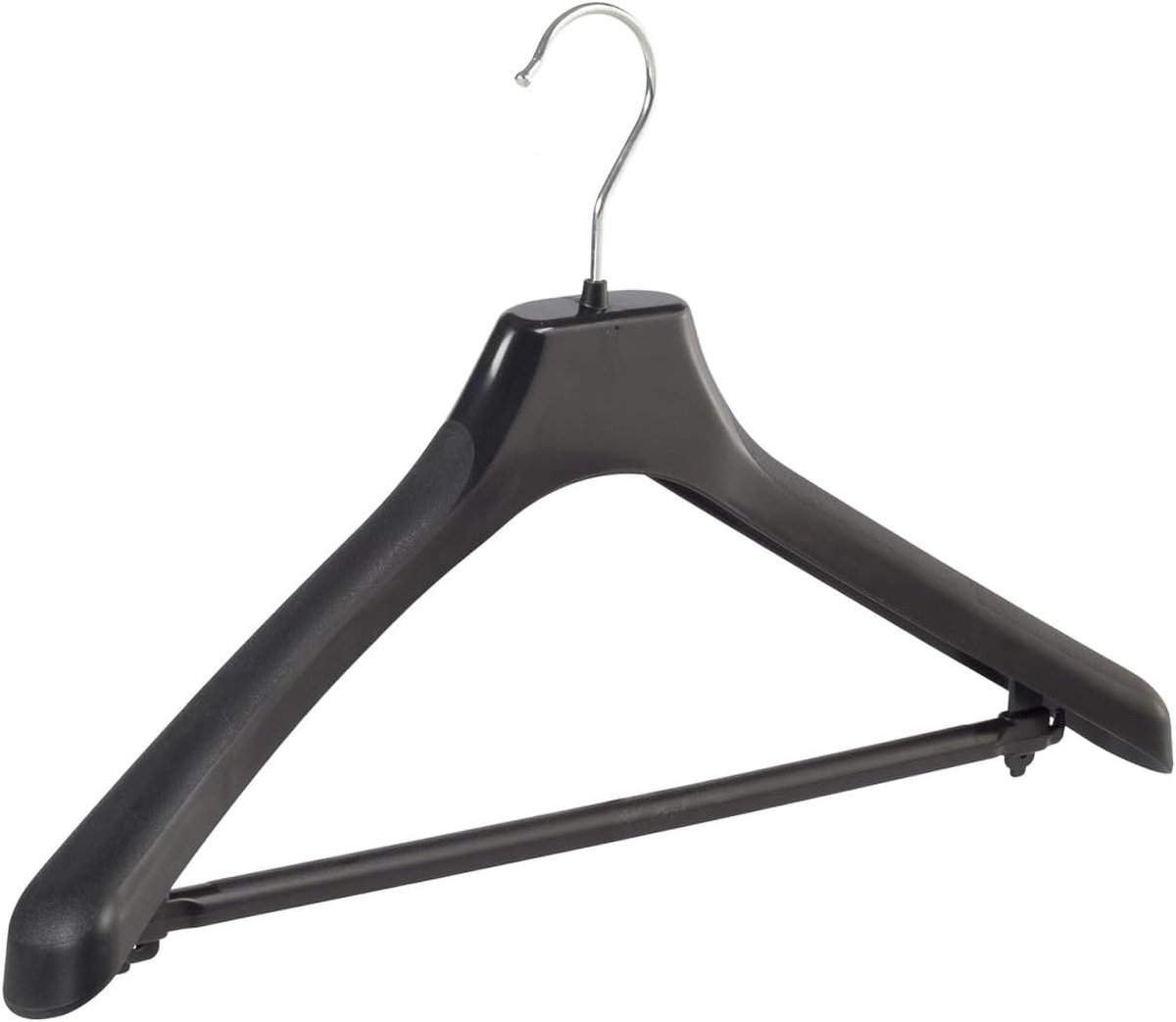 Kleerhanger, Mantelhanger, Kostuumhanger, Jassenhanger, set van 10 Stuks, Kunststof, Zwart, Broeklat met Anti-slip, Brede schouders, 360° Draaibare Haak, 45 cm (EU45/BR_00/10)