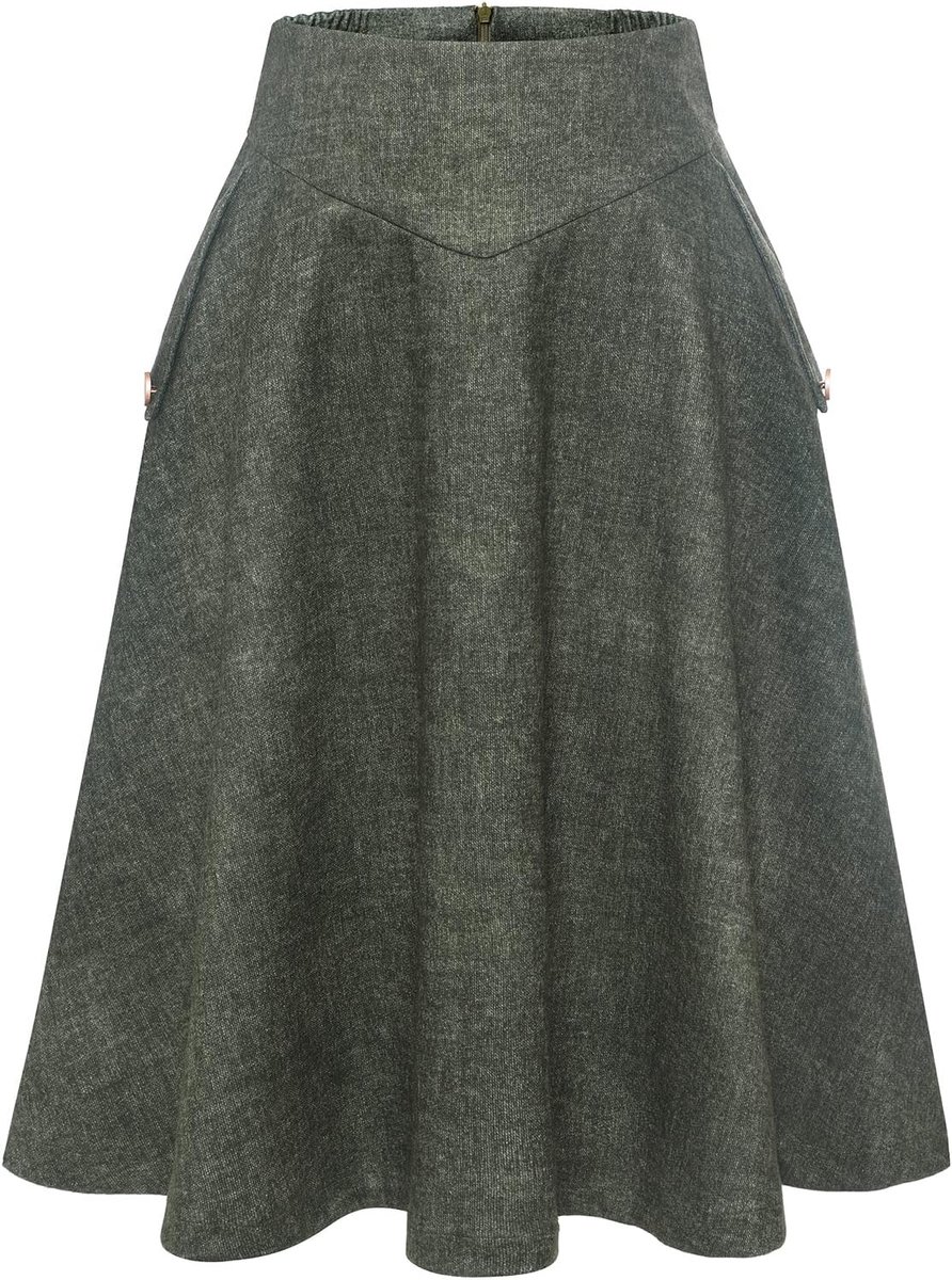 Dames Basic Swing Winter Warme Midi Rokken Hoge Elastische Taille A-lijn Skater Flared Rok