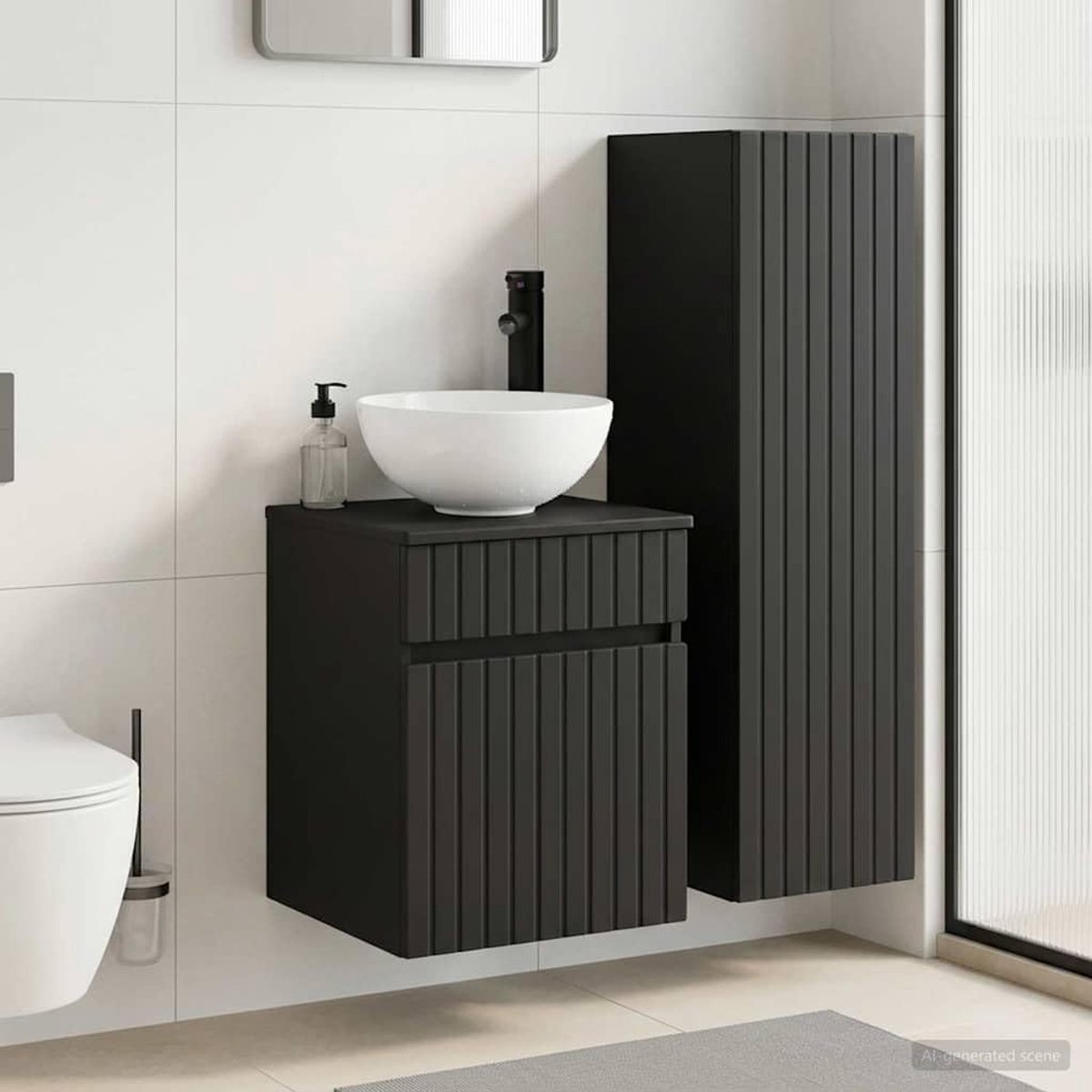 Badkamerkast set 2 stuks zwart 33 x 34,5 x 100 cm houtmateriaal