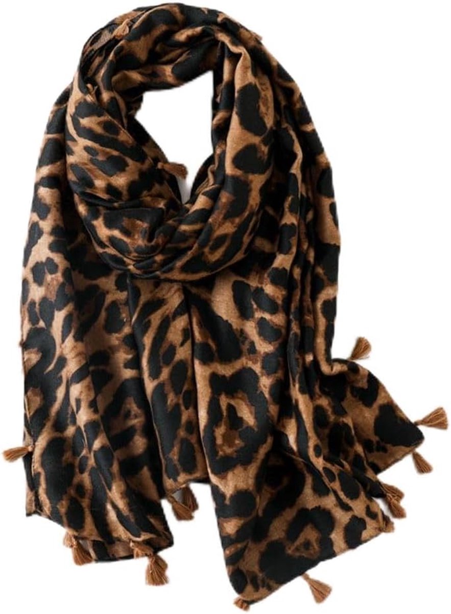 Sjaal luipaardpatroon 180 x 90 cm winter sjaal met franjes cape doek zachte modieuze helbst leo sjaals lange stijlvolle accessoires dierenprint sjaal wrap