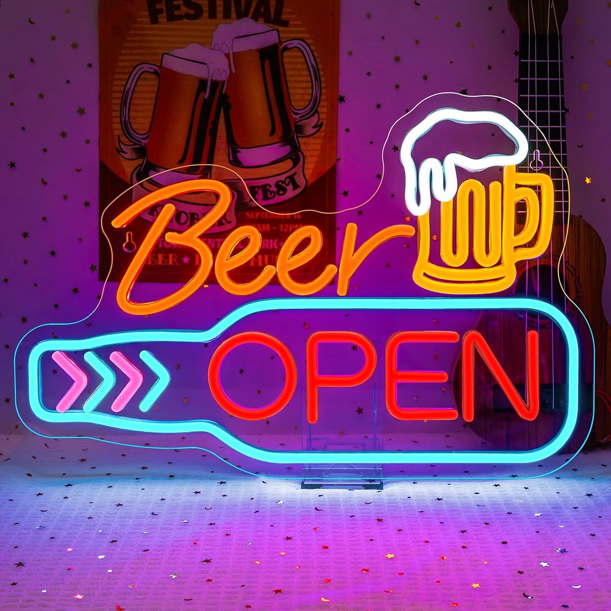 Open neonbord, bier, led-bord, dimbaar, geopend, led-belettering, bier, lichtborden, wanddecoratie voor bierbar, bars, tavernes, clubs, woonkamer, feesten, cadeau