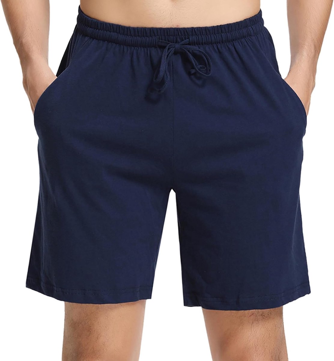 Pyjamabroek voor heren, katoen, korte pyjamabroek, slaapbroek, slaapshorts, zomer, loungewear met zijzakken, S-XXL, Stijl 2-blauw, L