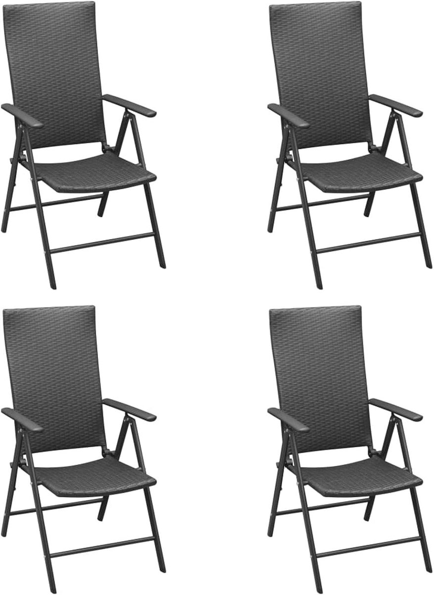 Set van 4 tuinstoelen, terrasstoelen, van polyrotan, zwart
