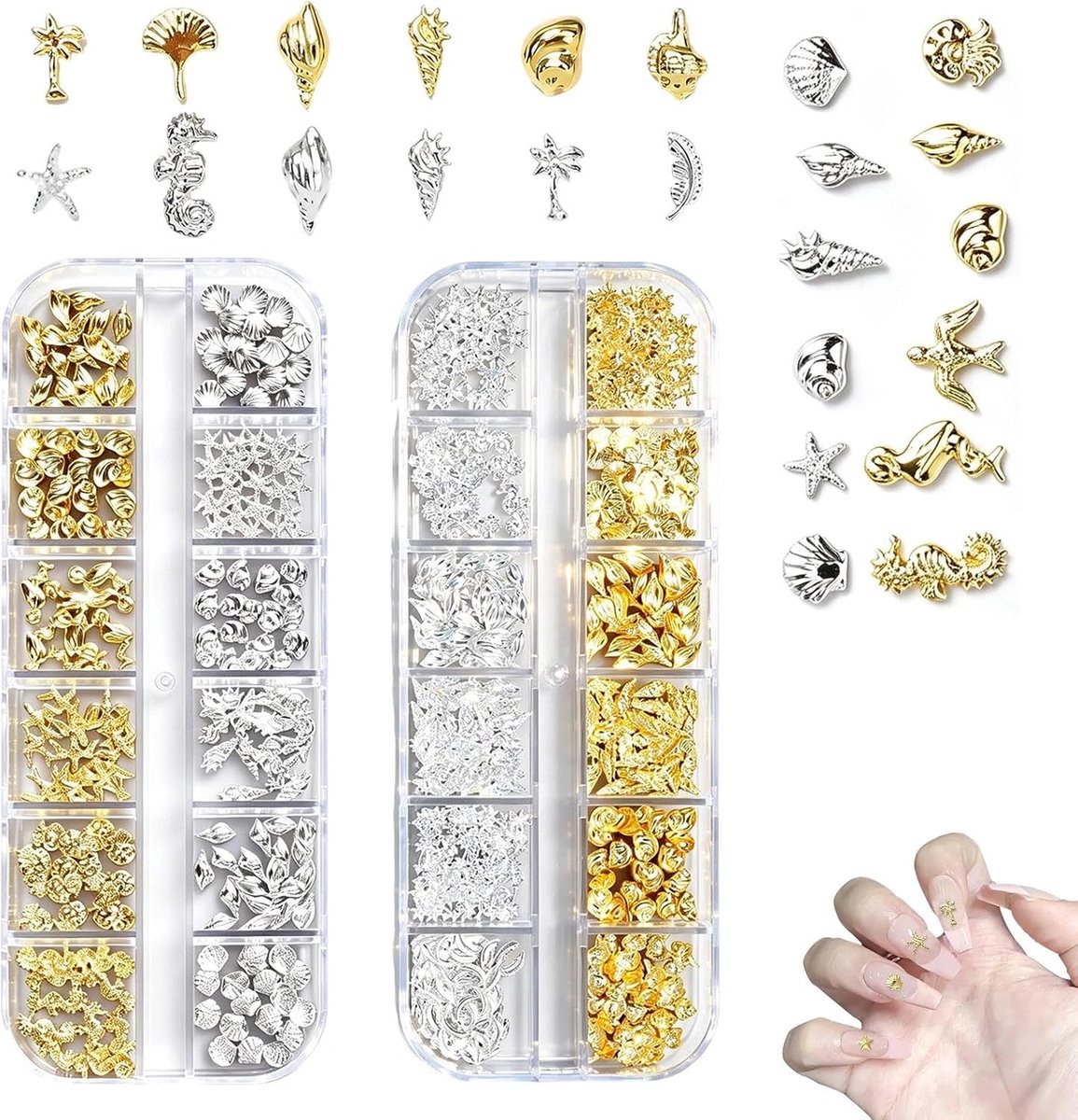 2 stuks nagelbedels, 3D-nagelkralen, nagelsieraden, zeeserie