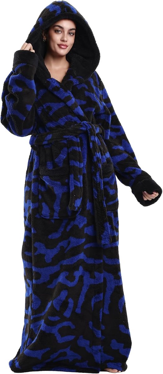 Badjas met Hoed, Zacht Flanel Materiaal, Een Maat voor Mannen en Vrouwen, Kan Worden Geschenkt Aan een Geliefde Ouder Object of Vriend(Deep blue leopard print)