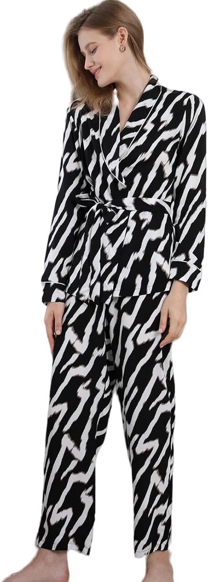 Pajama Set Women'S Zebra Print Long Sleeve Pajamas, Fashionable And Casual Loungewear Suit, Comfortable And Soft-A-S