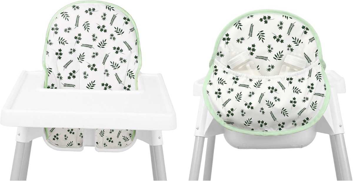 Kinderstoelkussen, Voor Antilop-Kussen, Met Stoeltas, Voor IKEA Antilop Kinderstoel, Katoen Antislip, Zacht, Babyzittend Comfortabeler (Groen Bladpatroon)