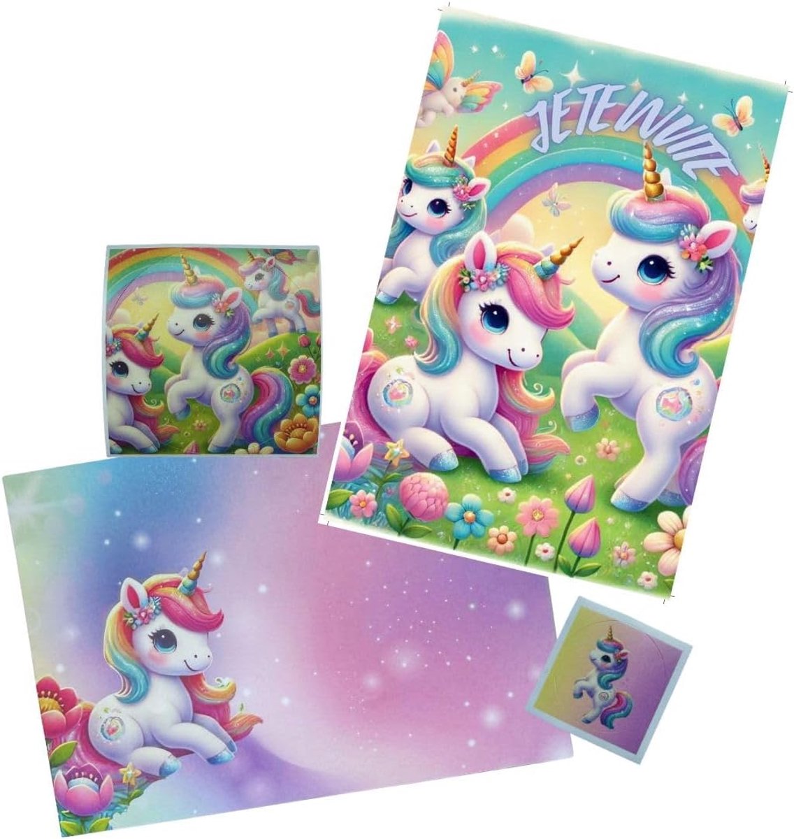 Invitation Anniversaire Enfant Lot 50 stuks – 10 kaarten + 10 enveloppen + 30 stickers (6 cm & 3 cm) – Uitnodigingen Fête Anniversaire Enfants Garçon Fille Décoration Party (Licorne)
