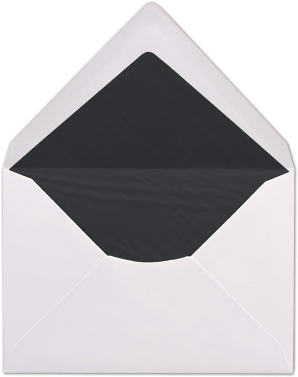 75 DIN C6 enveloppen - wit gevoerd met zwart zijdepapier - 11,4 x 16,2 cm - 100 g/m² natte plakrand enveloppen zonder adresvenster