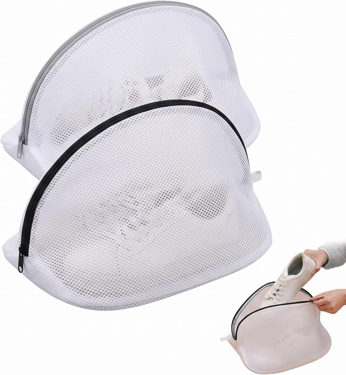 Waszakken voor schoenen, wasmachine, 42 x 24 x 24 cm, wasnet voor schoenen, dik net, met verborgen ritssluiting, voor sneakers, tennis en pantoffels, grijs en zwart