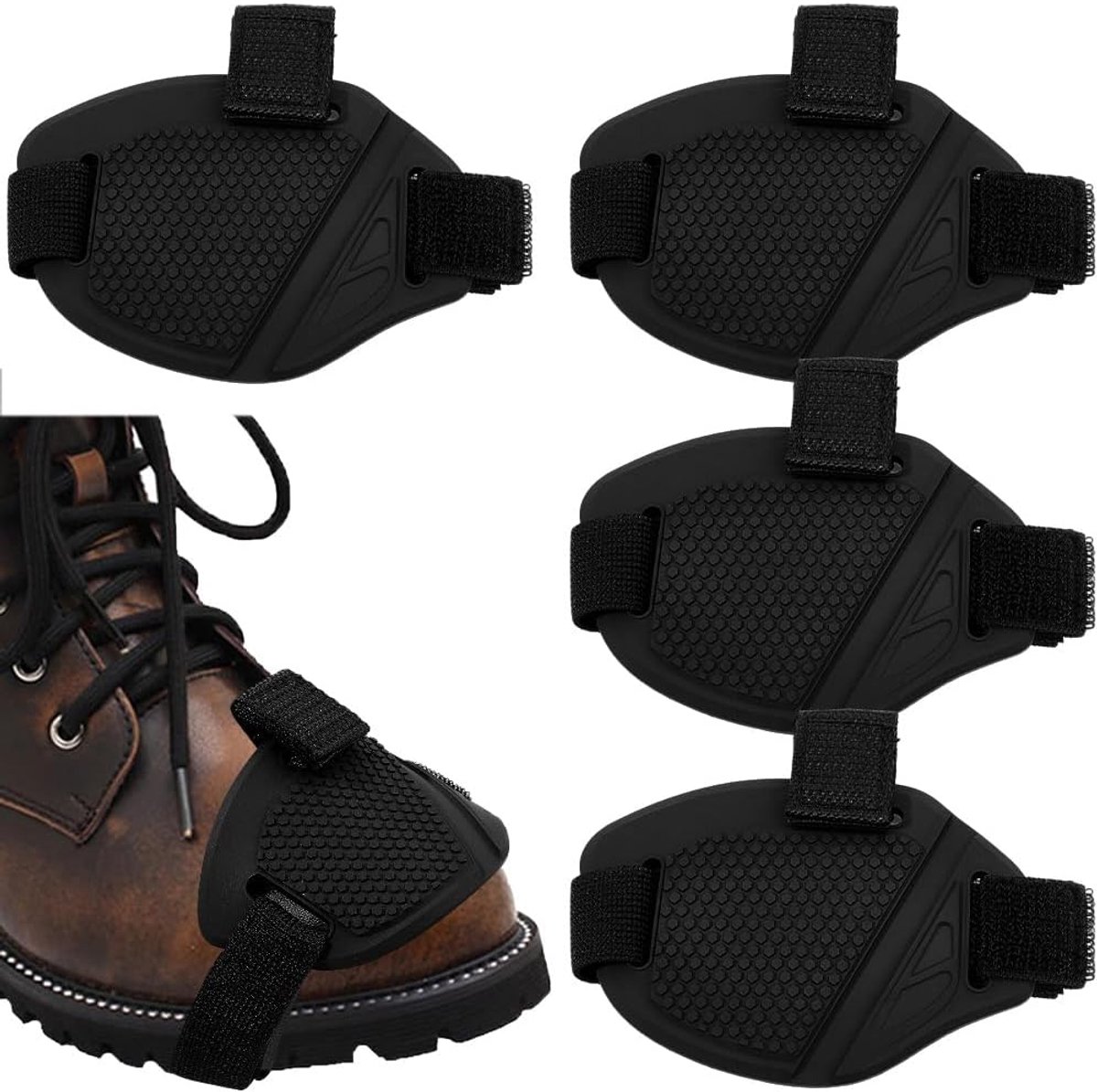 4 stuks motorfiets versnellingspookkussens van rubber, zwart, verstelbaar, voor schoenen en laarzen, teenbescherming, duurzame schakelhendelbescherming