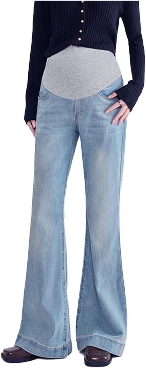 Zwangerschapsjeans met verstelbare tailleband, elegante denimbroek met zakken voor vrouwen tot 175 cm, stretch bootcut jeans voor zwangere vrouwen