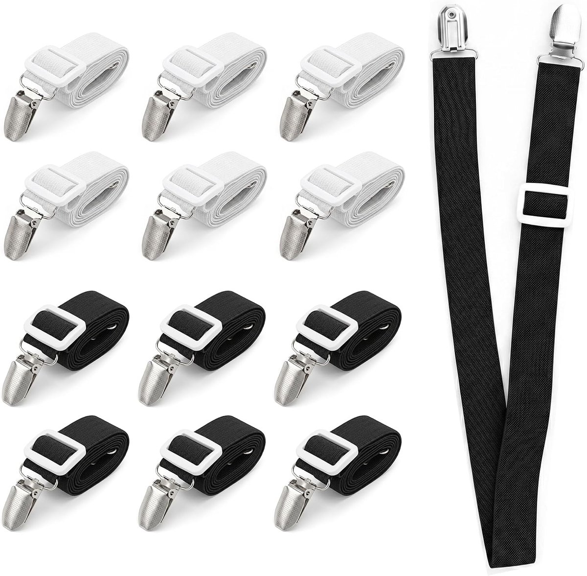 Lakenspanners, verstelbaar, 65-240 cm, hoeslakenspanners voor lakens, spanbanden, elastische bedlakenspanner, dekbedhouder voor matrasbeschermer, beddengoed, matrastopper