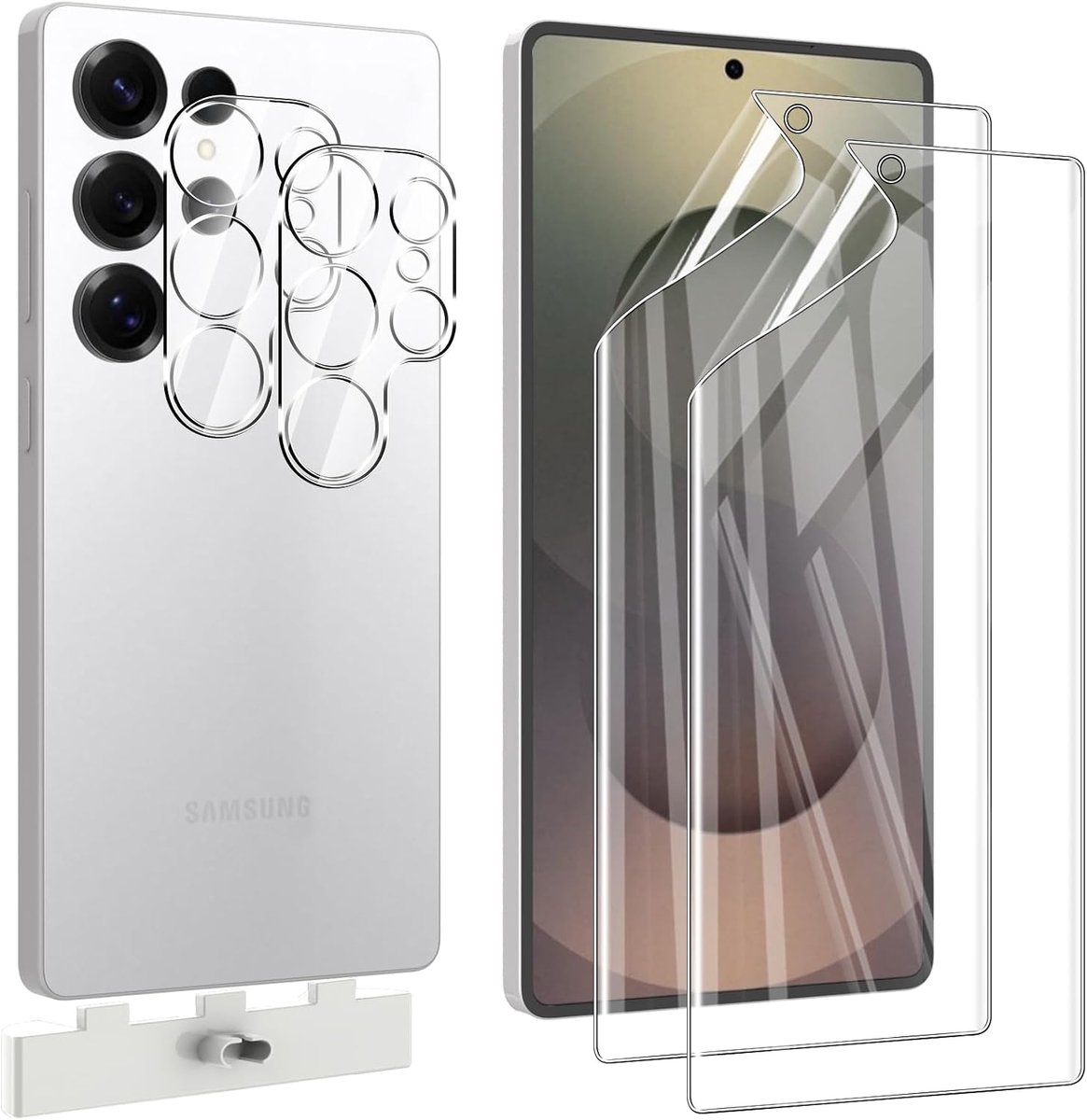 Voor Samsung Galaxy S25 Ultra 5G zachte schermbeschermer, verpakking van 2 flexibele TPU-folie [geen glas] en 2 stuks achteruitrijcamera beschermfolie, krasbestendig, geen luchtbellen