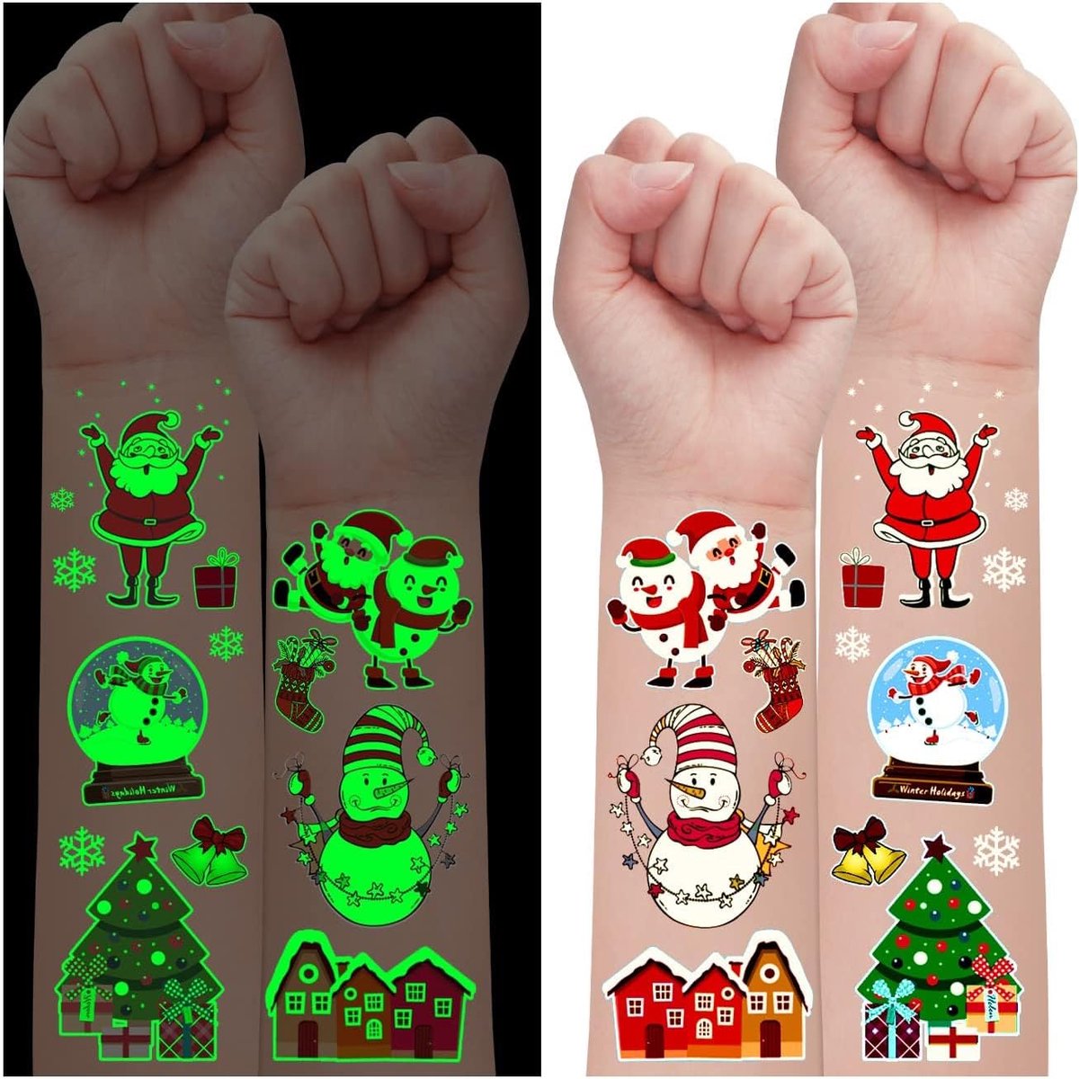 24 Bladjes Tattoo Kind Kerst, Leucht Kindertattoos Kerstnacht Temporaire Tattoos Opkleefjes Kinderen Jongens Meisjes Y