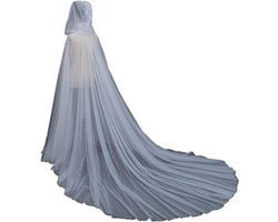 Volledige Lengte Tulle Hooded Cloak voor Vrouwen en Meisjes,Halloween Retro Effen Kleur Cape,Vampire Bride Dress,Wicked Witch Gothic Cloak,Ghost Haunted Kostuum,One Size