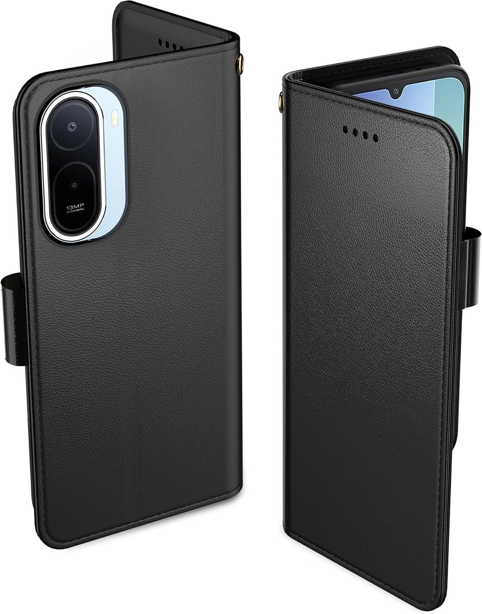Beschermhoes voor Xiaomi Redmi A7 Pro, beschermhoes van hoogwaardig PU-leer, portefeuille, magneetsluiting, zwart